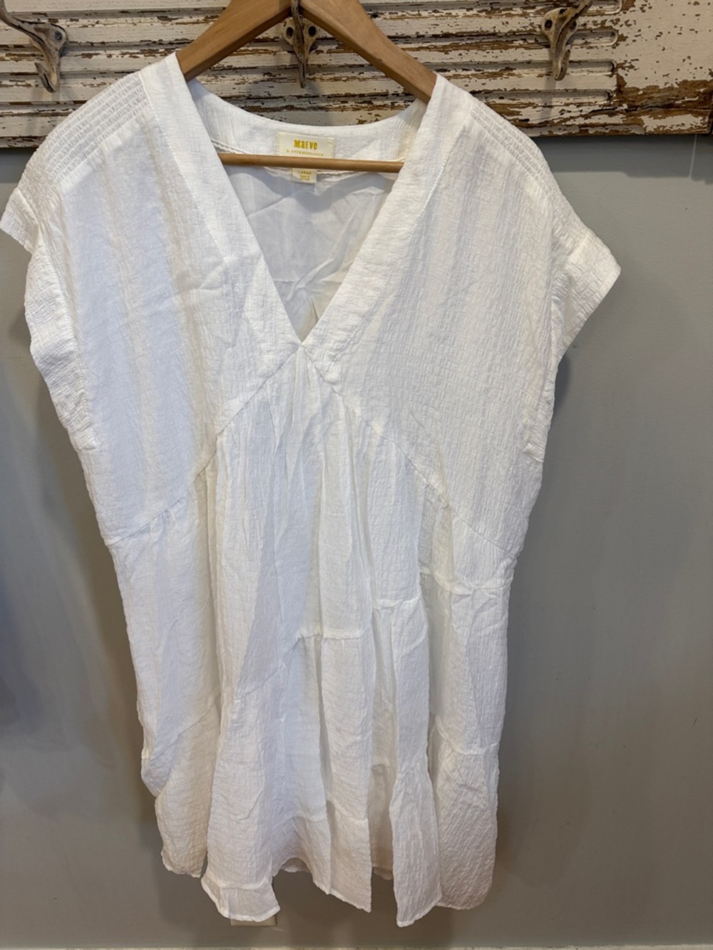 Anthropologie Maeve Tiered Tunic White Gauze Dress Size Large - Picture 4 of 13
